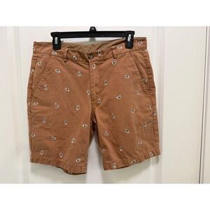ASOS Men Tan Brown Embroidered Paisley Chino Shorts Size 32 Cotton Casual Summer